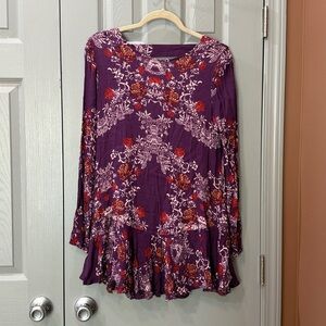 Free People Purple Boho Floral Long Sleeve Dress (S)